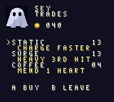 A landing's trade screen: mods, a battery and coffee priced in tokens